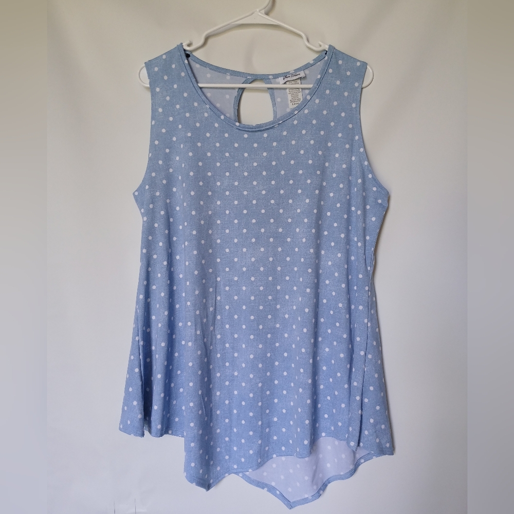 Star Vixen Womens Tank Top Size L 14/16 Color Blue with White Polka Dots